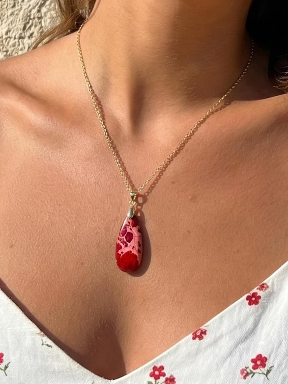 Anthropologie Gold-Tone Necklace with Red Teardrop Pendant - Picture 4 of 4